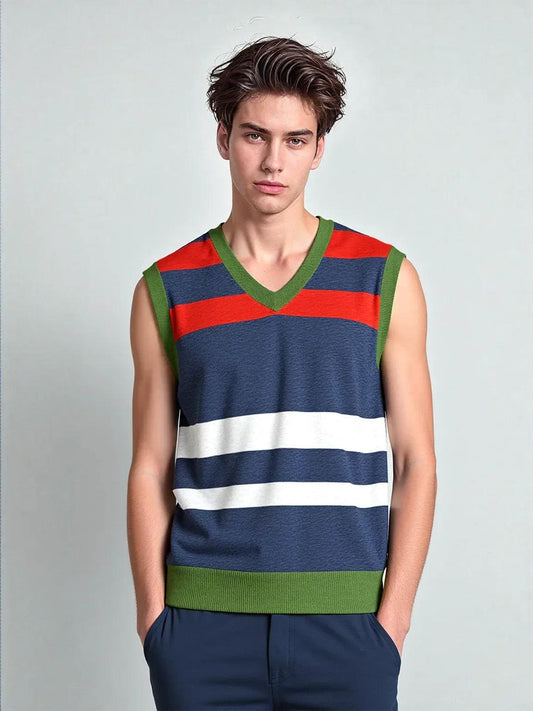 Wimbledon in Red White and Blue Knitted Cotton V-neck Sweater Vest