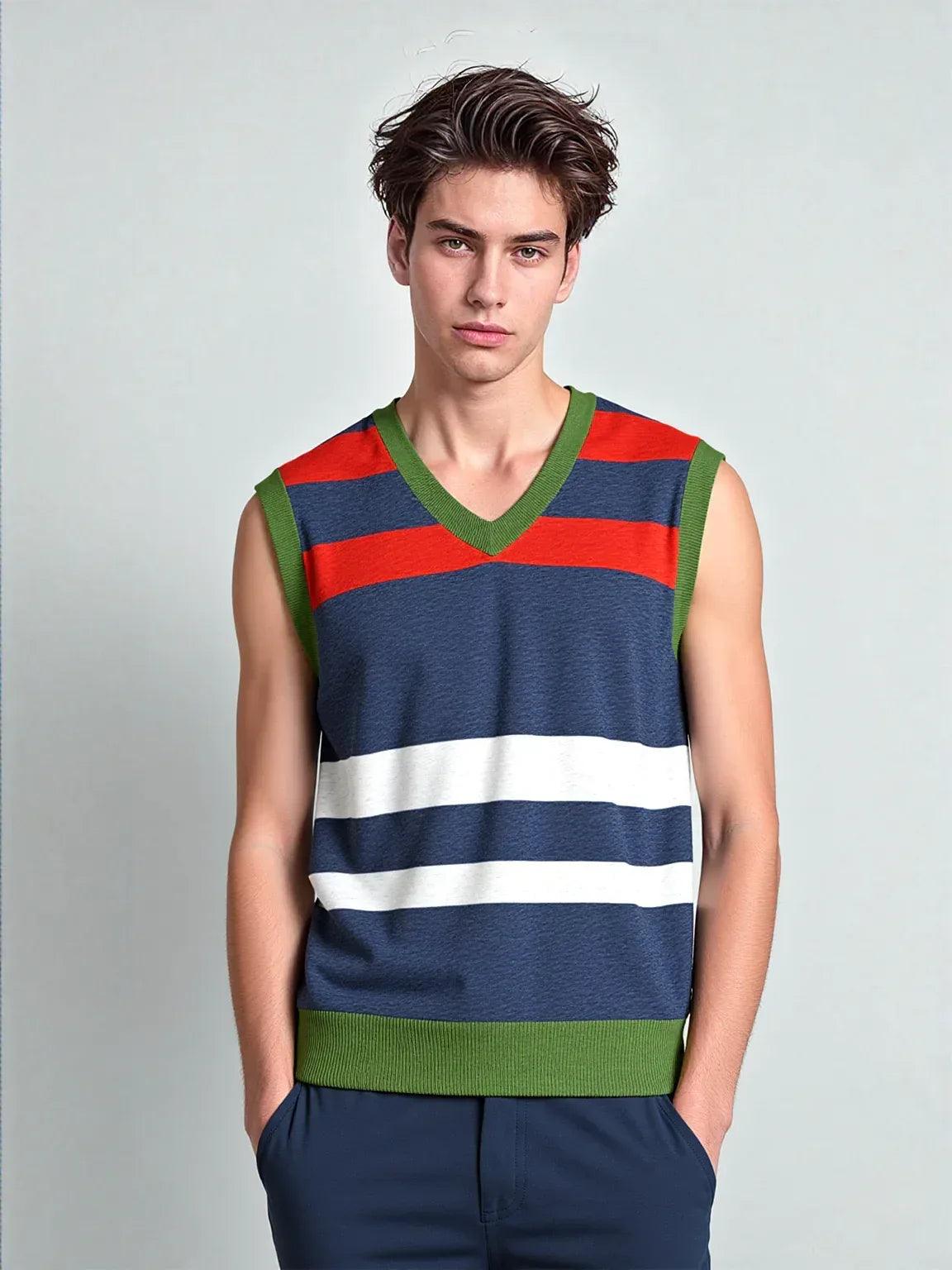 Wimbledon in Red White and Blue Knitted Cotton V-neck Sweater Vest