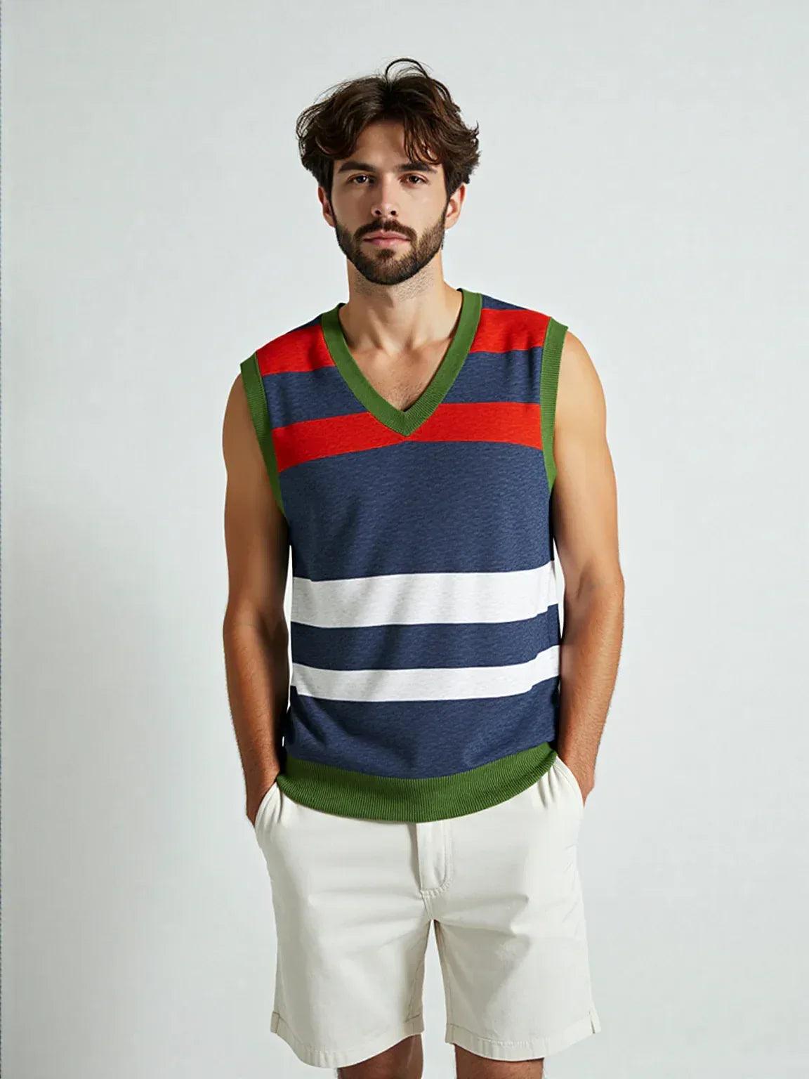 Wimbledon in Red White and Blue Knitted Cotton V-neck Sweater Vest