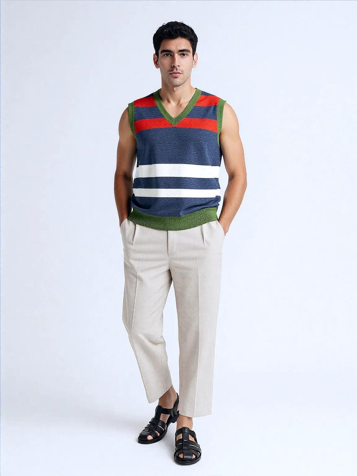 Wimbledon in Red White and Blue Knitted Cotton V-neck Sweater Vest