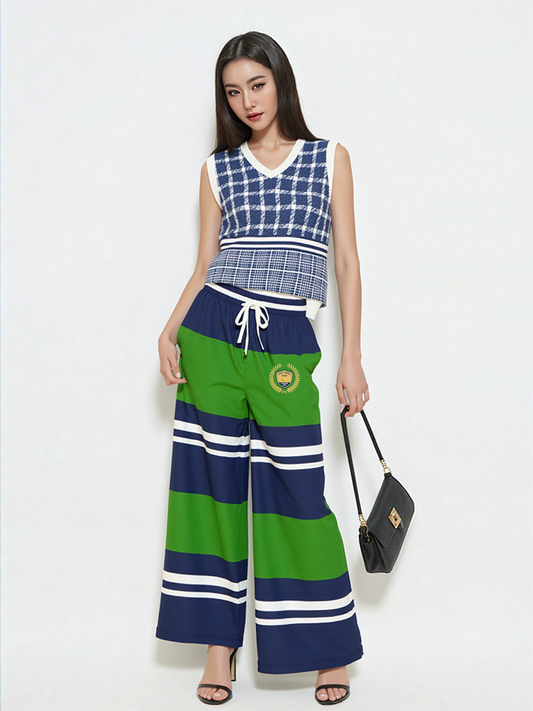 Wimbledon Green Barbarian Stripe Eco-Poly Wide Leg Pants
