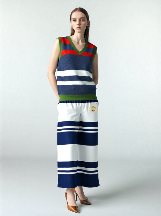 Wimbledon Blue Barbarian Stripe Eco-Poly Wide Leg Pants