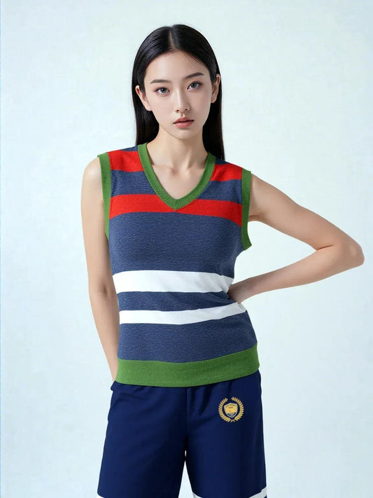 Wimbledon in Red White and Blue Knitted Cotton V-neck Sweater Vest