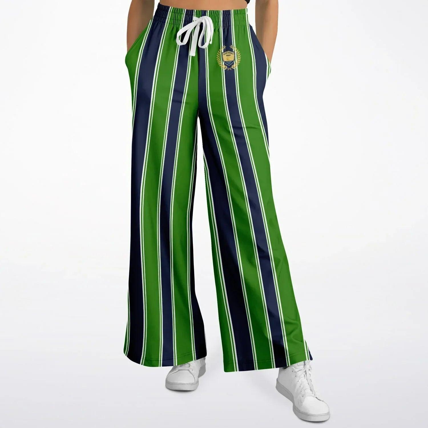 Wimbledon Regal Stripe in Green and Blue Eco-Poly Wide Leg Pants