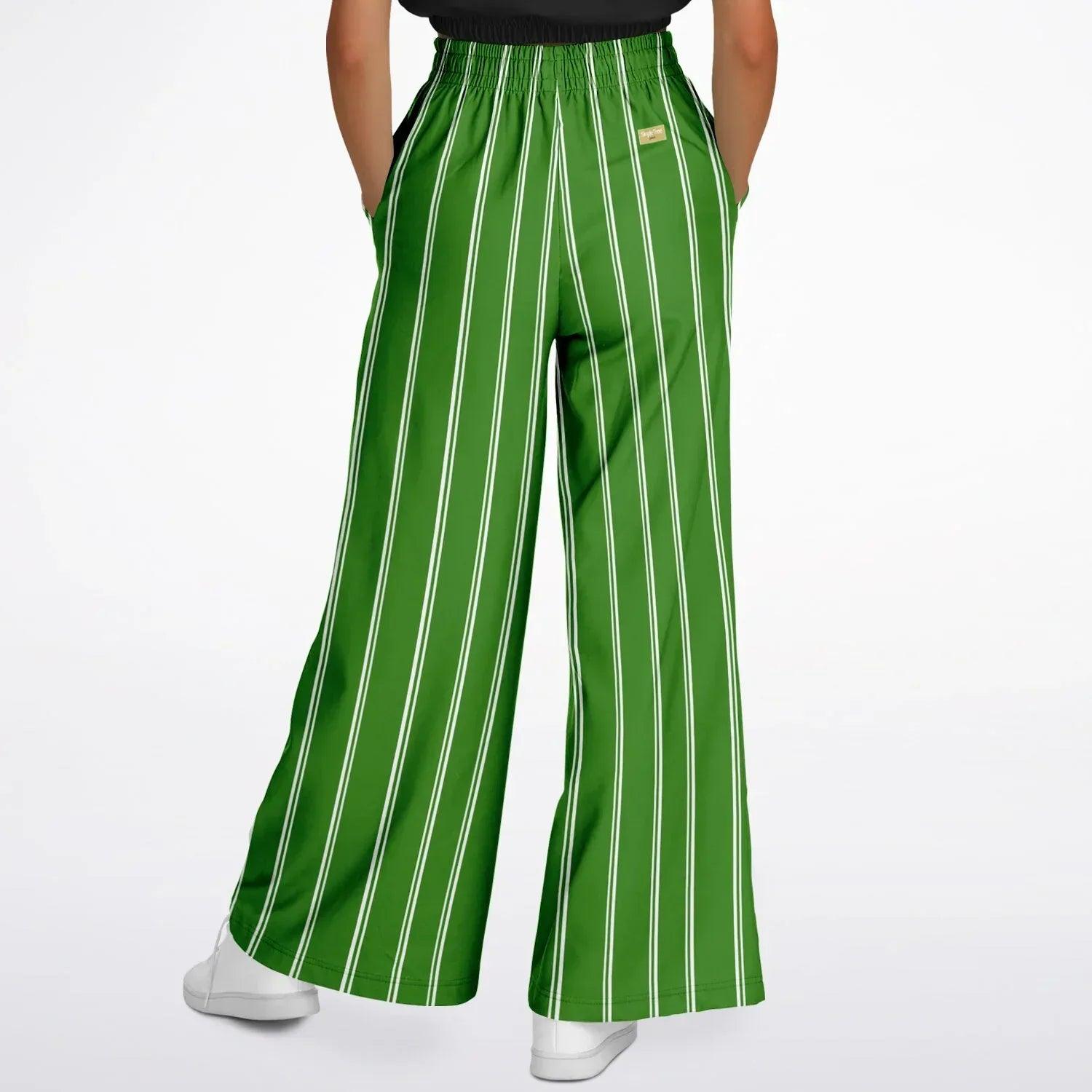 Wimbledon Regal Stripe in Green Eco-Poly Wide Leg Pants