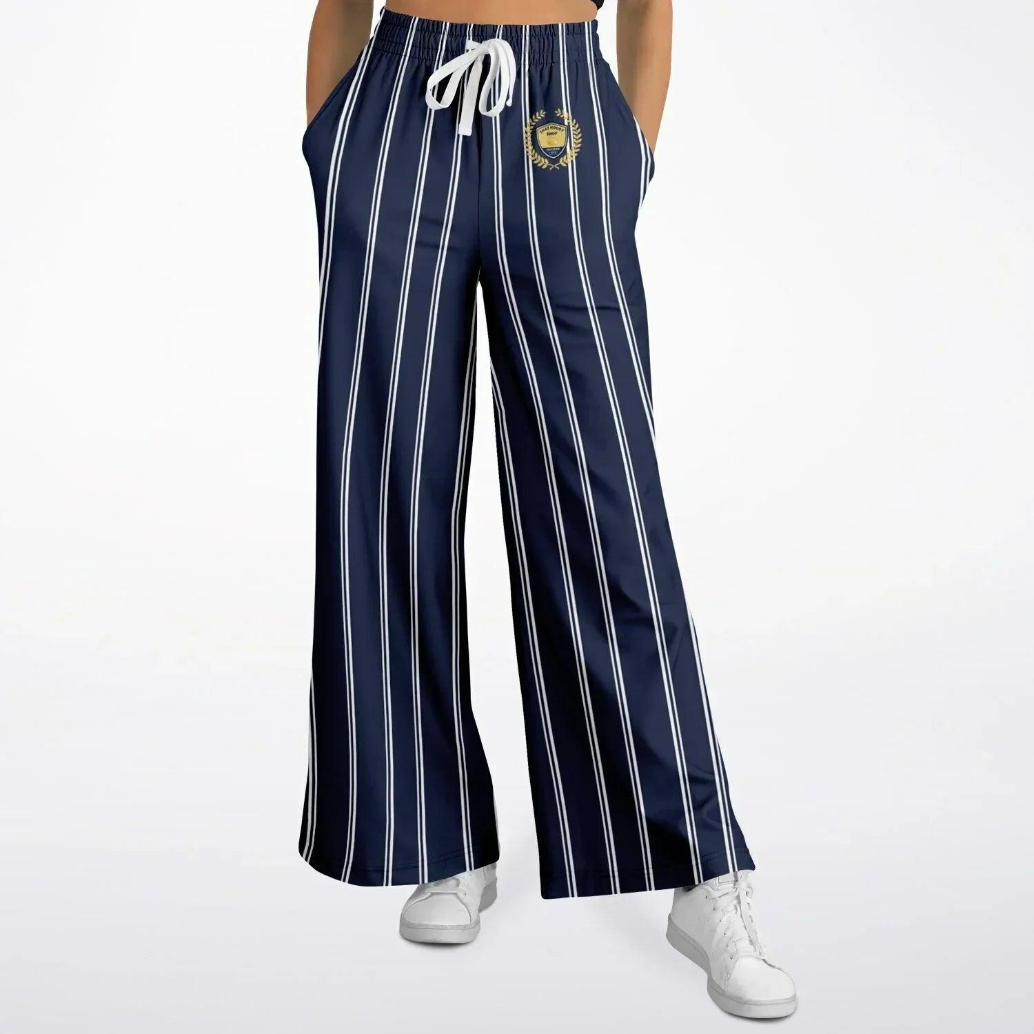 Wimbledon Regal Stripe in Blue Eco-Poly Wide Leg Pants