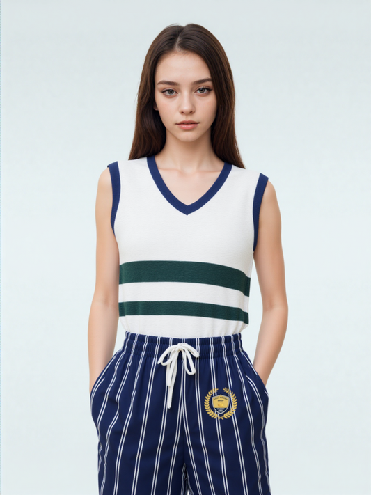 Wimbledon Regal Stripe in Blue Eco-Poly Wide Leg Pants