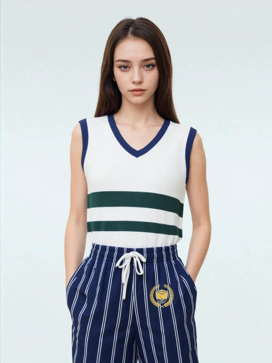 Wimbledon Regal Stripe in Blue Eco-Poly Wide Leg Pants