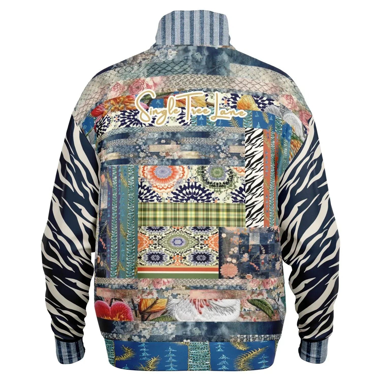 Wiosna - Janoszanka - Denim Floral Stripe and Zebra Patchwork Heavyweight Oversized Quarter Zip Sweatshirt