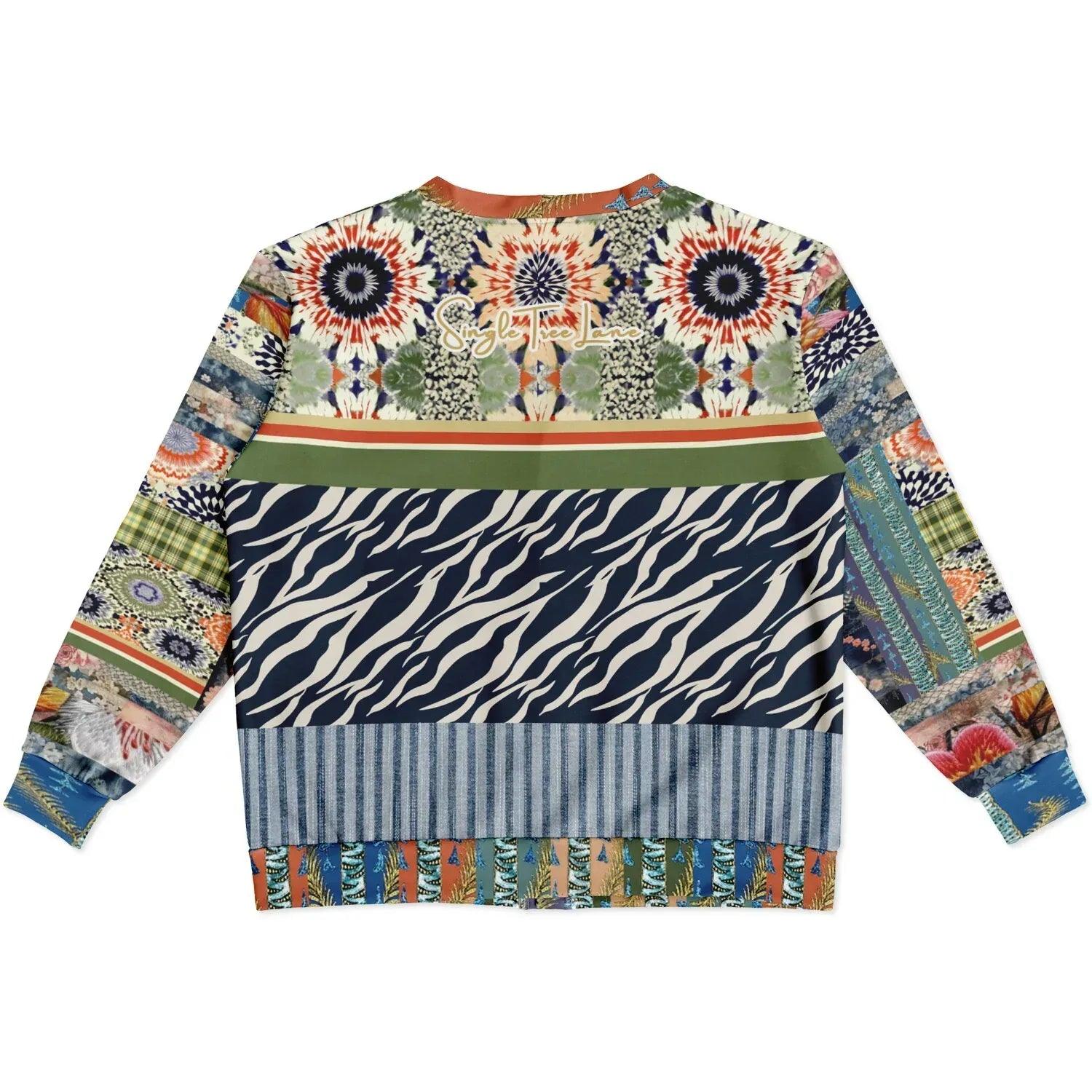 Wiosna - Janoszanka - Denim Floral Stripe and Zebra Patchwork Heavyweight Unisex Cardigan