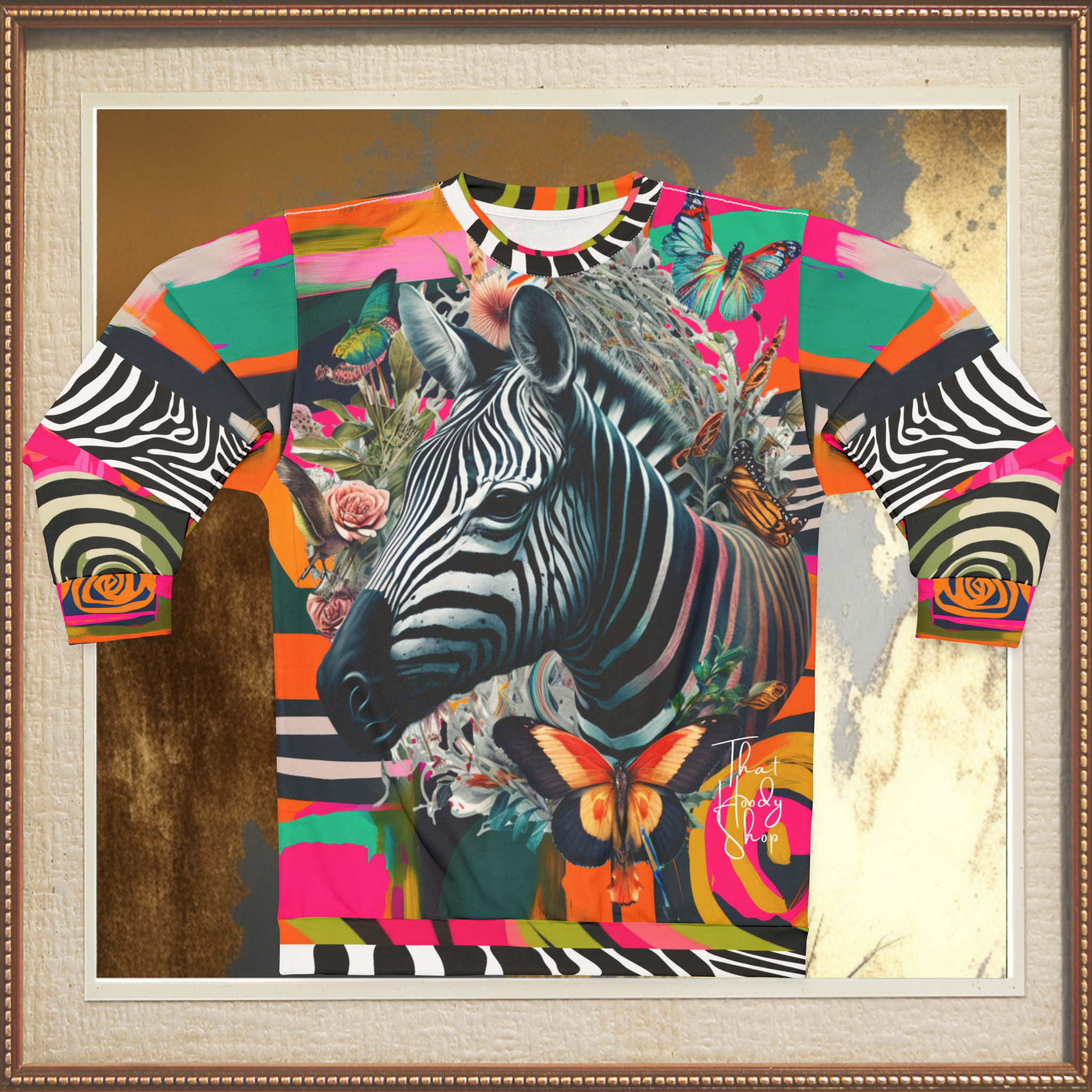 Zebra Fantasia Butterfly Swirl Unisex Sweatshirt (Gold Label)
