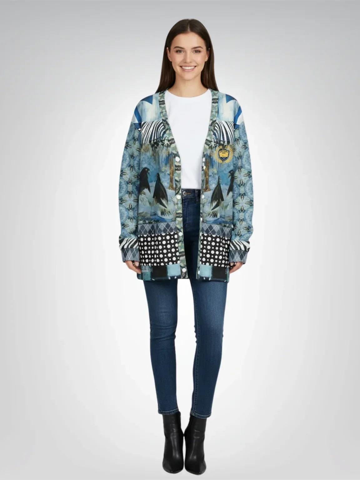 Zima in Frost - Janoszanka - Patchwork Print Heavyweight Unisex Cardigan