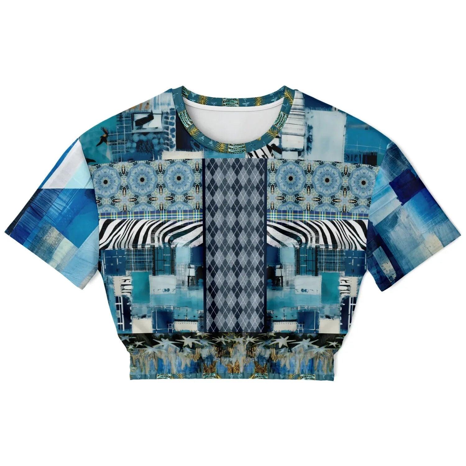 Zima in Frost - Janoszanka - Patchwork Print Eco-Poly Short Sleeve Cropped Pullover