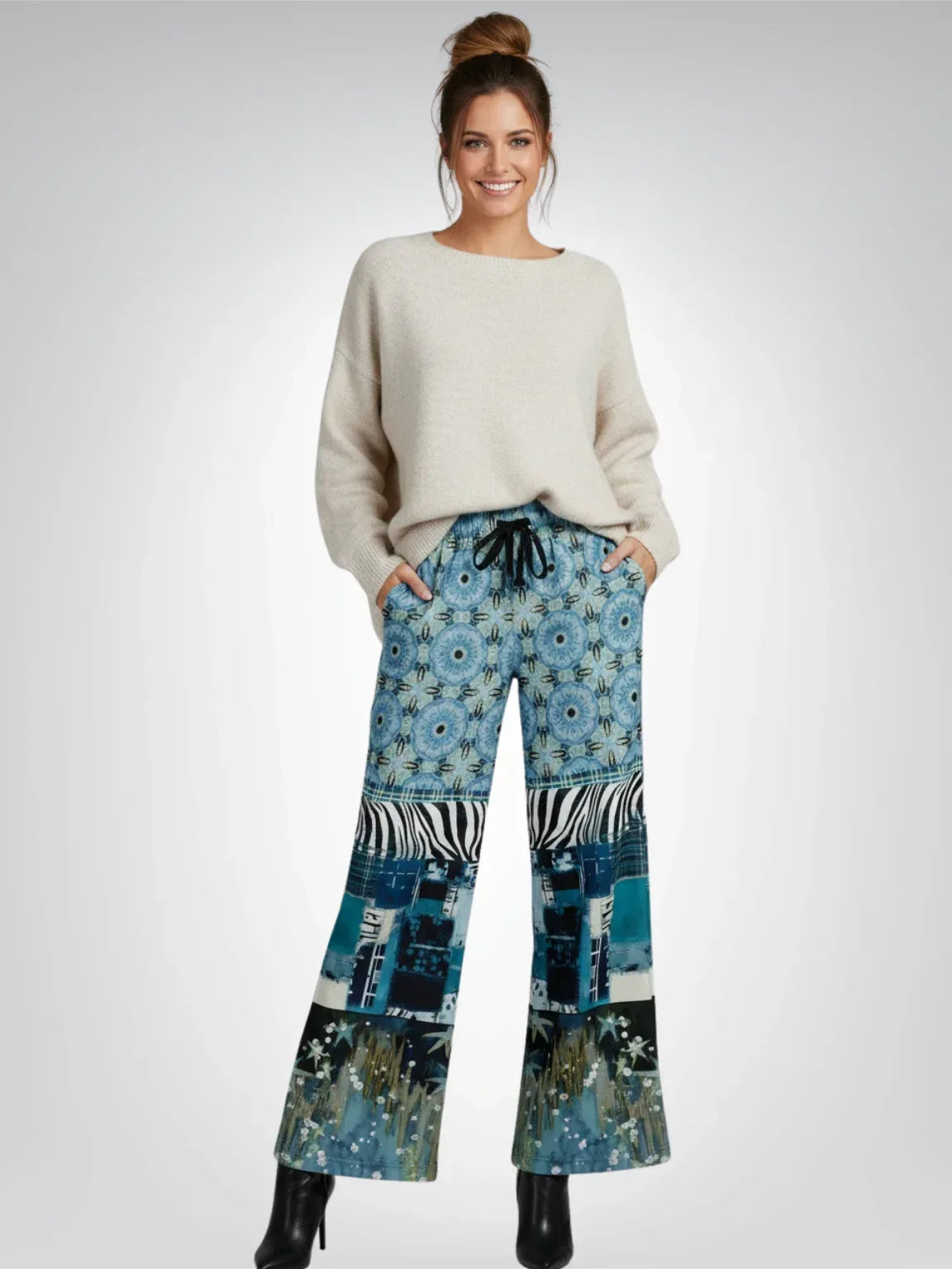 Zima in Frost - Janoszanka - Patchwork Print Eco-Poly Wide Leg Pants