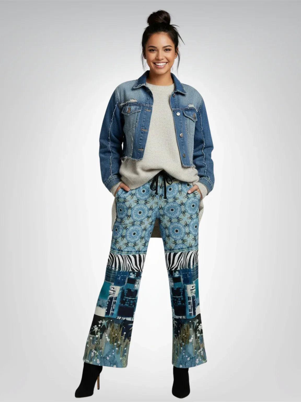 Zima in Frost - Janoszanka - Patchwork Print Eco-Poly Wide Leg Pants