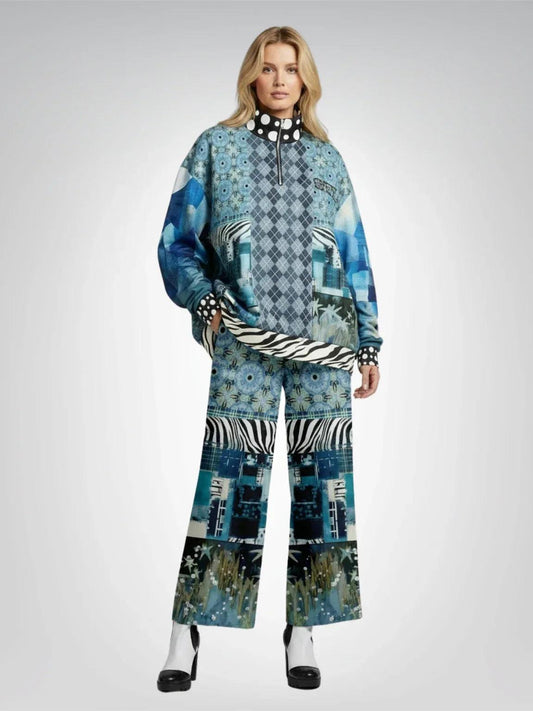 Zima in Frost - Janoszanka - Patchwork Print Heavyweight Oversized Quarter Zip Sweatshirt