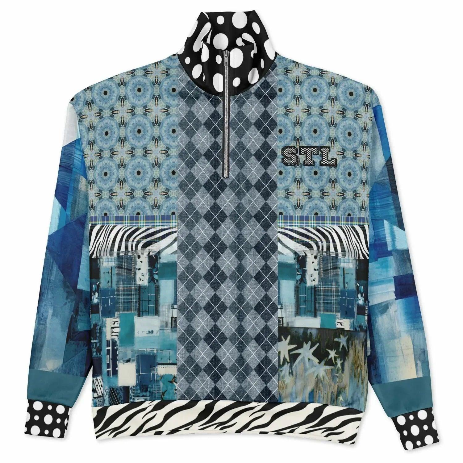 Zima in Frost - Janoszanka - Patchwork Print Heavyweight Oversized Quarter Zip Sweatshirt