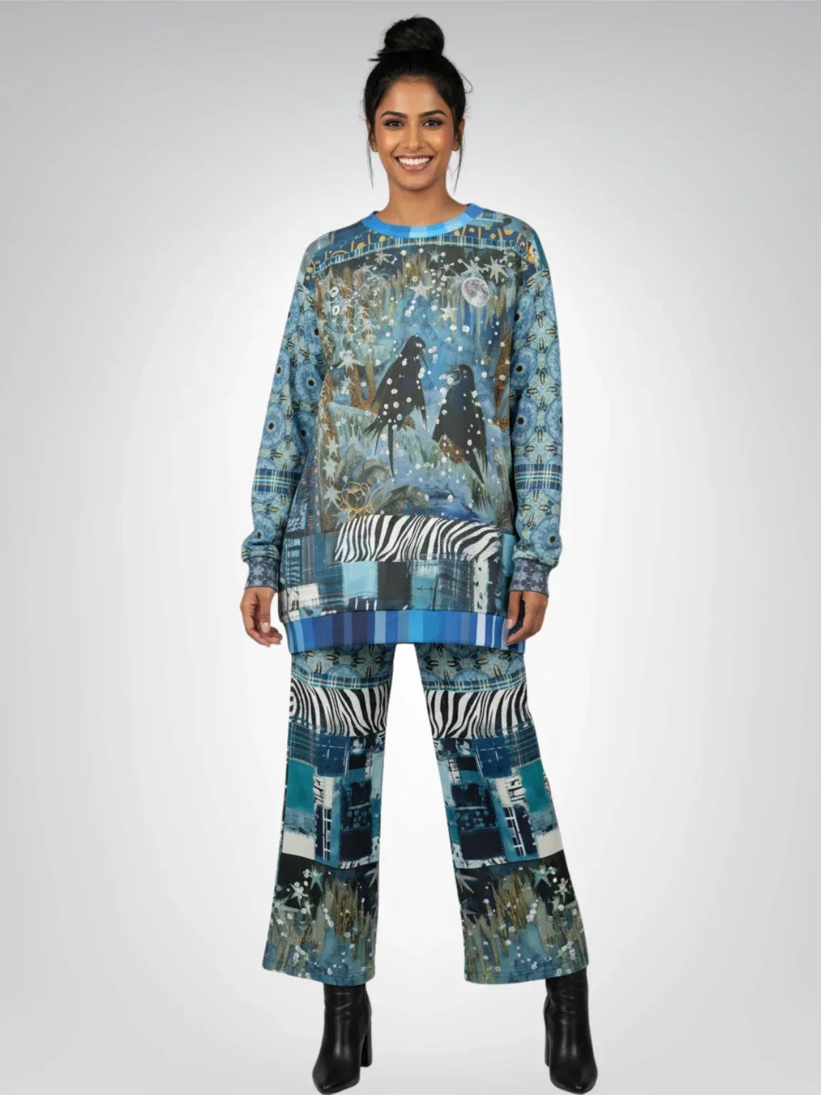 Zima in Frost - Janoszanka - Patchwork Print Eco-Poly Wide Leg Pants