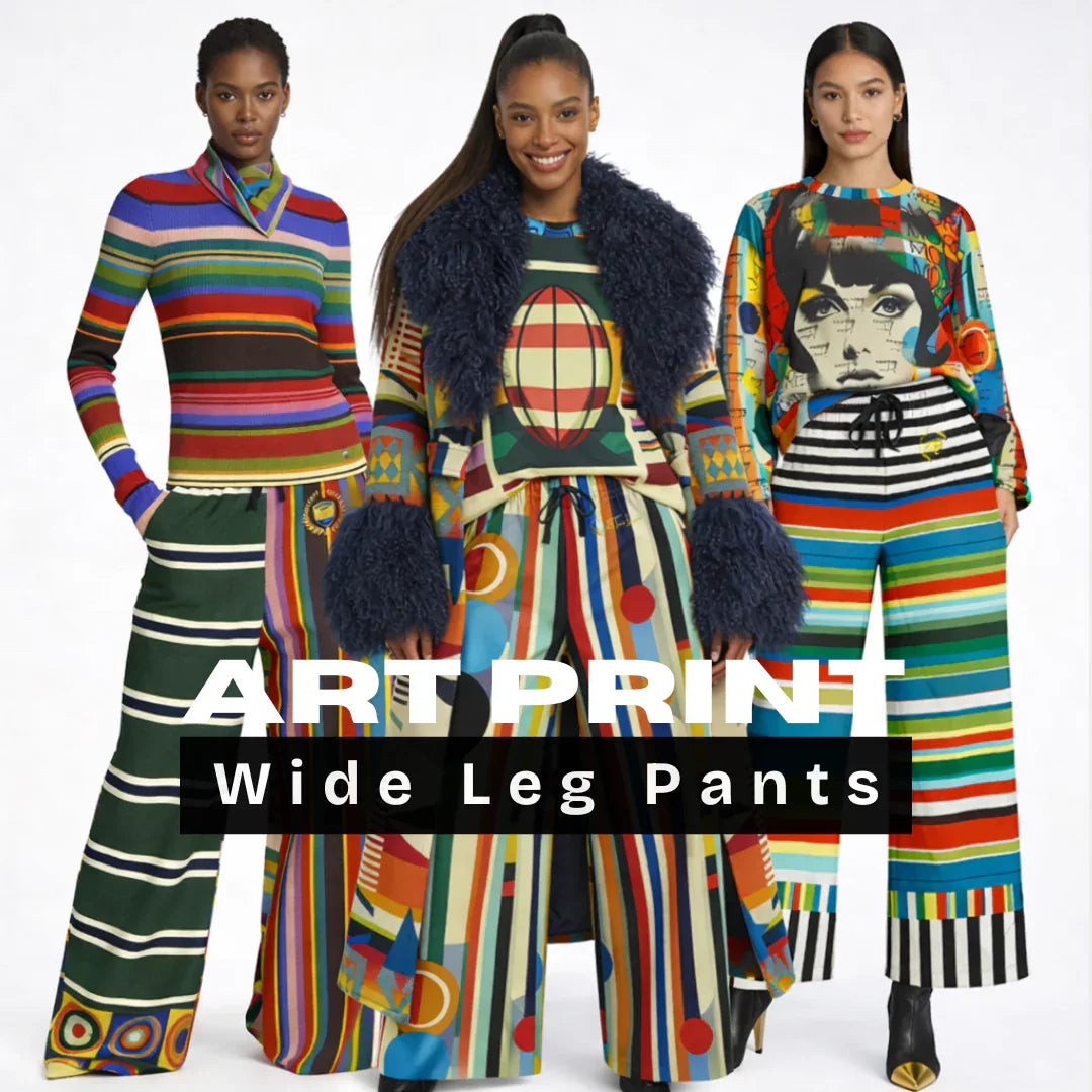 Art Print Wide Leg Pants