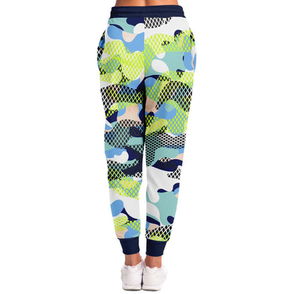 Blue and Lime Eco-Poly Camo Joggers