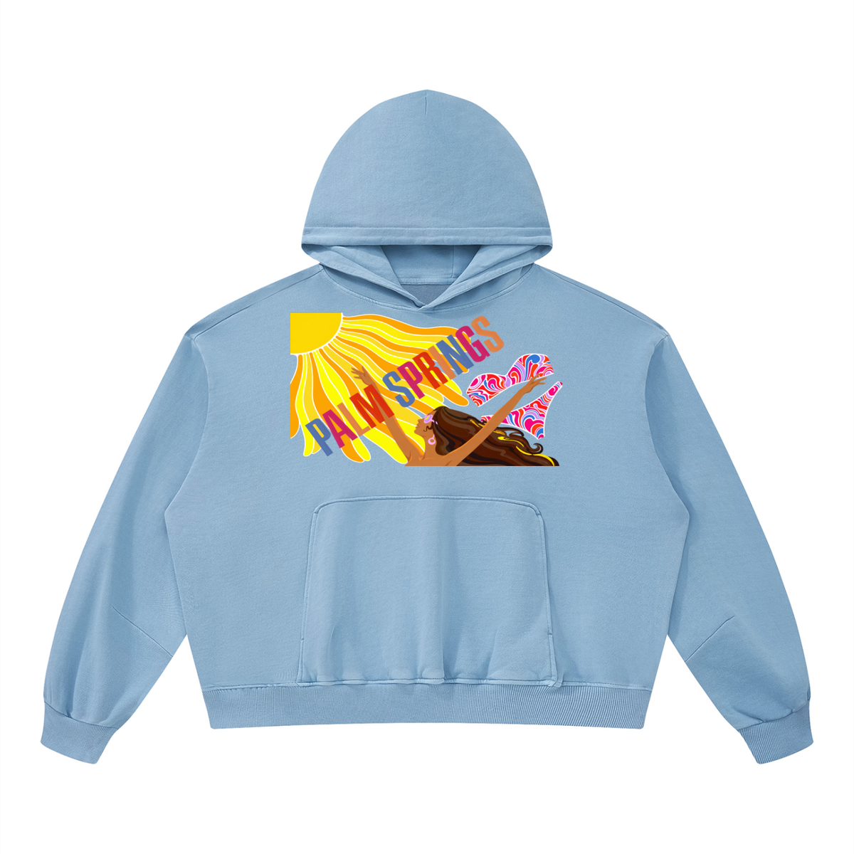 Here Comes the Sun Palm Springs Unisex Boxy Vintage Washed Hoodie