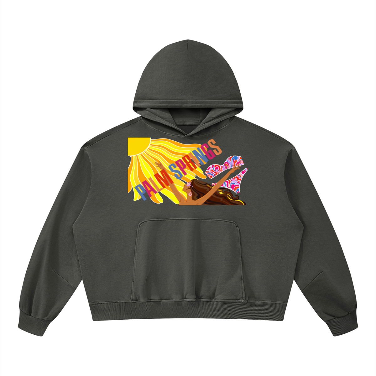 Here Comes the Sun Palm Springs Unisex Boxy Vintage Washed Hoodie