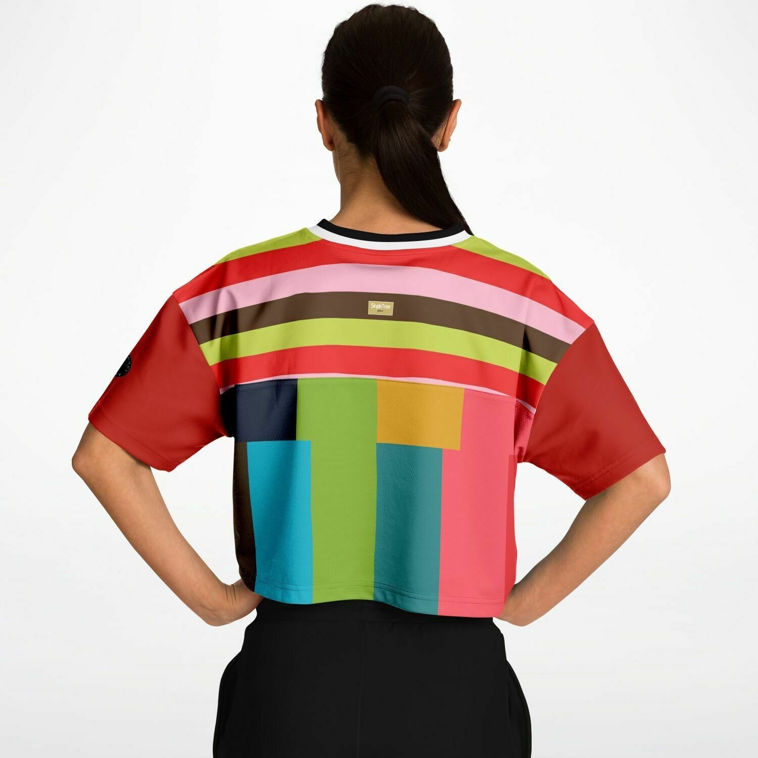 Watermelon Crush Rugby Stripe Eco-Poly V-Neck Crop Jersey