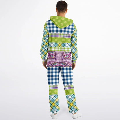 Kaleido-Scape Purple Plaid Patchwork Unisex Fleece Romper