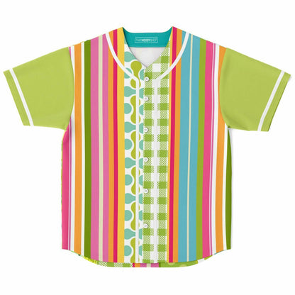 Green Anjou Pear Striped Patchwork Short Sleeve Eco-Poly Baseball Jersey