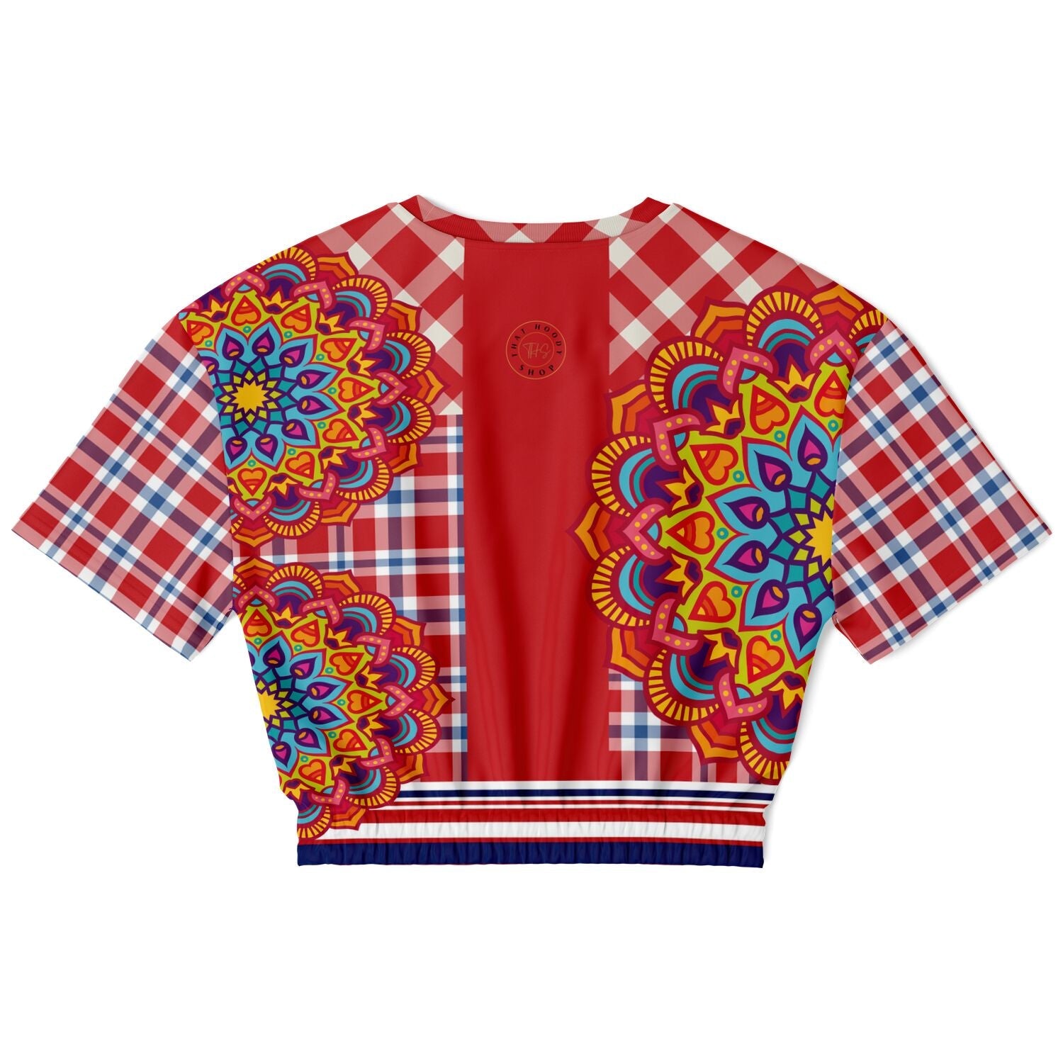 Hippy-Dippy Plaid Eco-Poly Cropped Short Sleeve Pullover