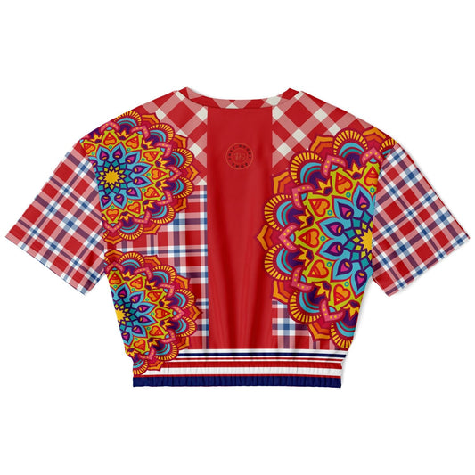 Hippy-Dippy Plaid Eco-Poly Cropped Short Sleeve Pullover