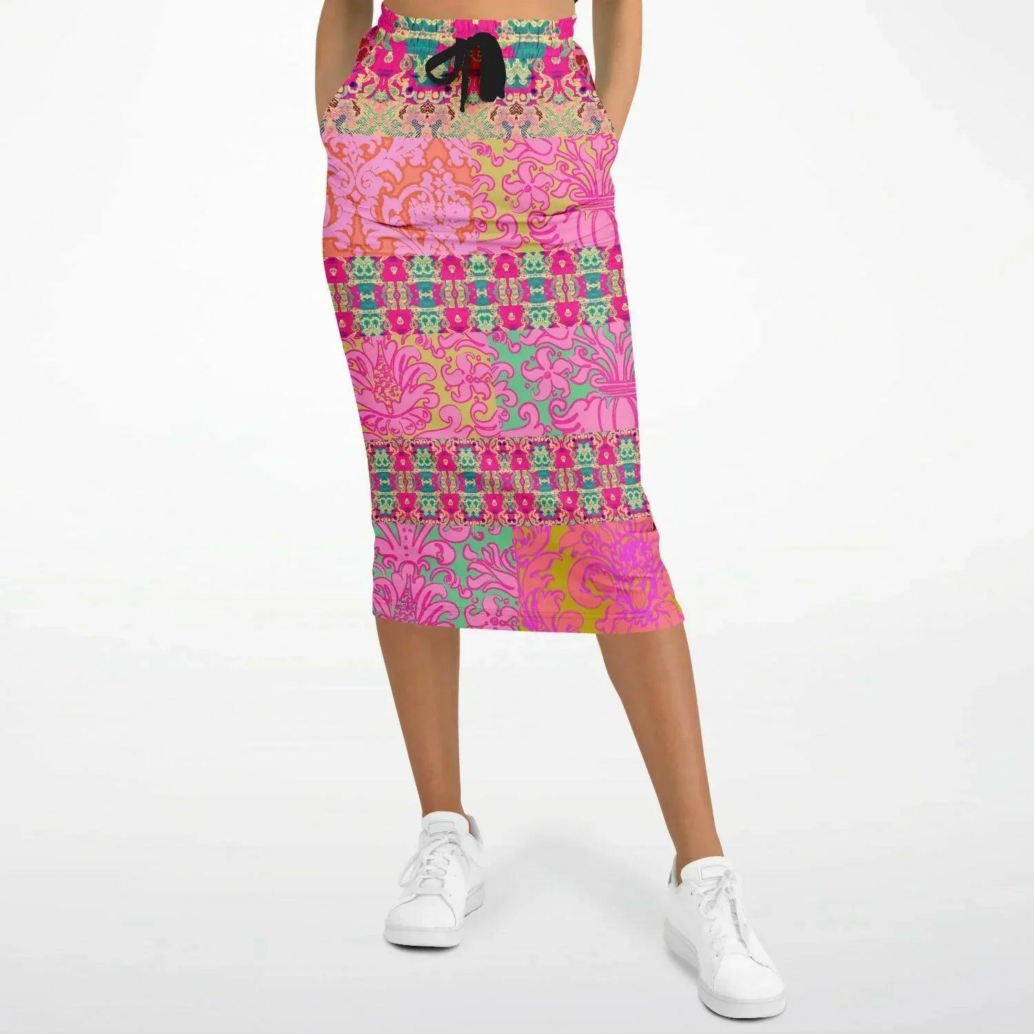 Gypsy Beat Pink Floral Patchwork Long Pocket Skirt