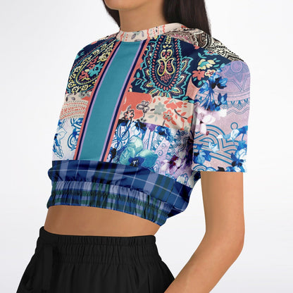 Dolores Park Paisley Plaid Eco-Poly Short Sleeve Cropped Pullover