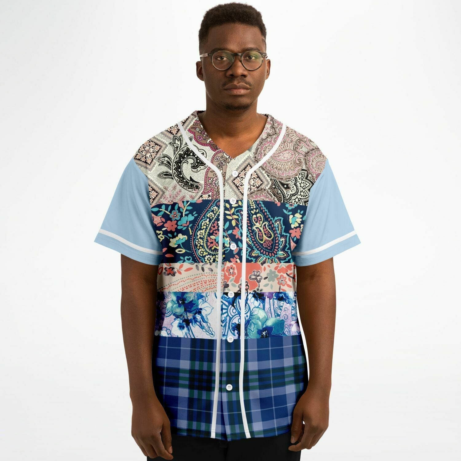 Dolores Park Paisley Print Short Sleeve Eco-Poly Baseball Jersey