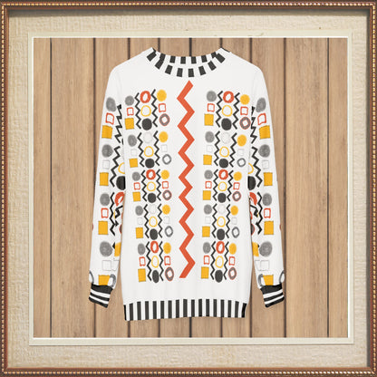 Black Stripe and Bright Geometric in White Unisex Sweatshirt (Gold Label)