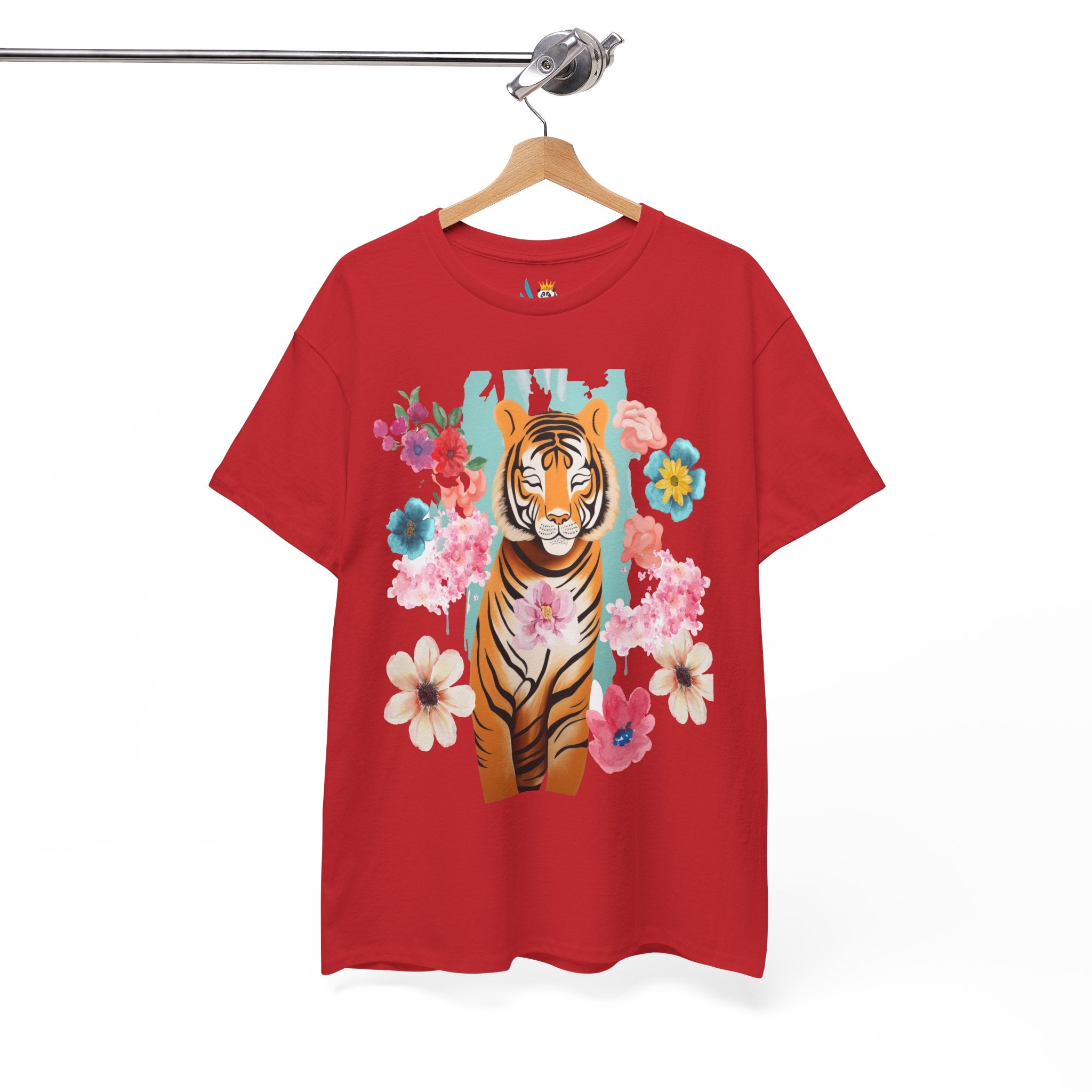 Tiger at Peace in Flowers Heavyweight Unisex Tee