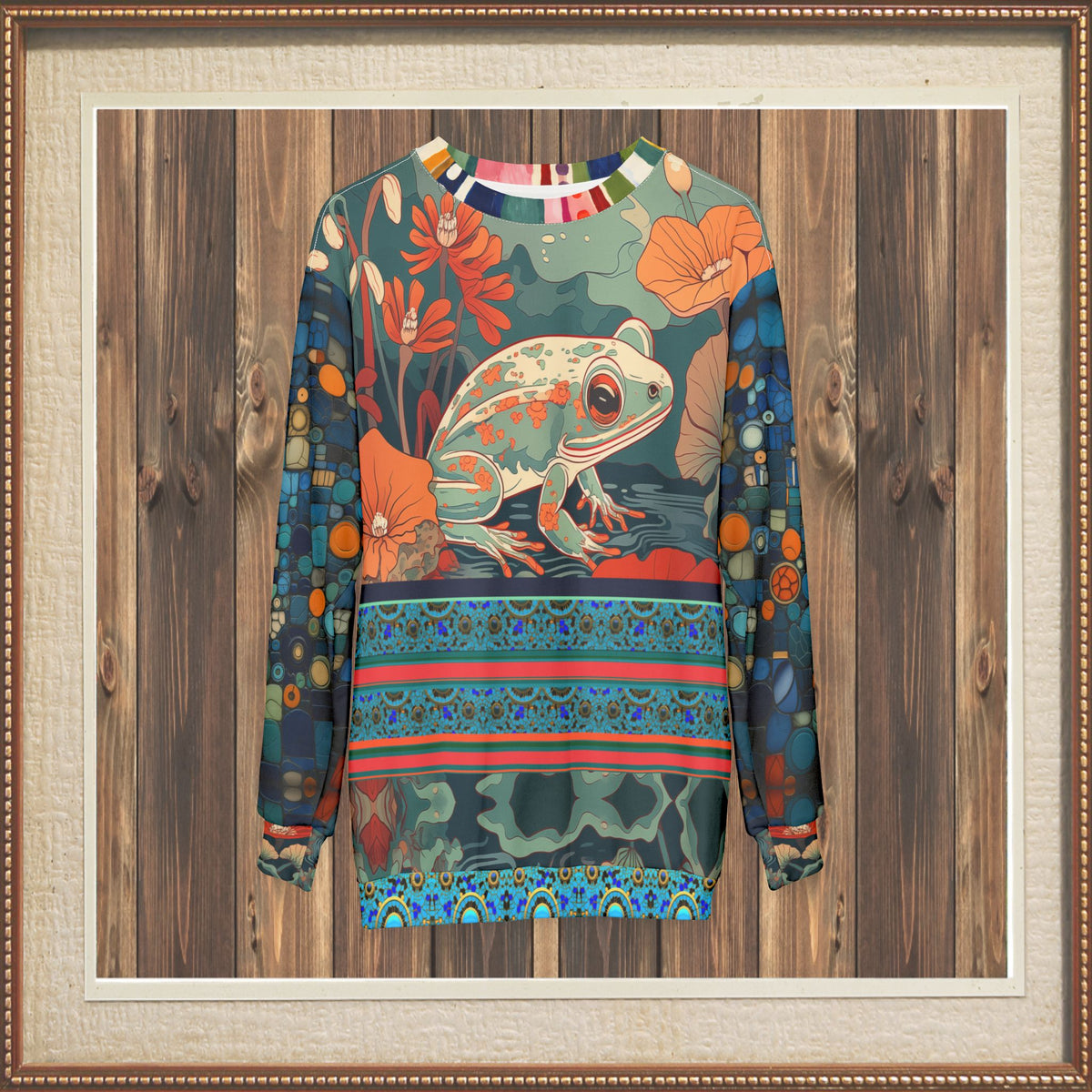 Frog on Koi Pond Art Nouveau Style Unisex Sweatshirt (Gold Label)