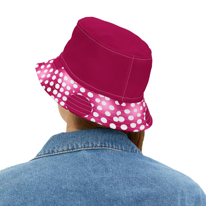 Pink Snowballs in Abstract Polka Dots Vibrant Bucket Hat
