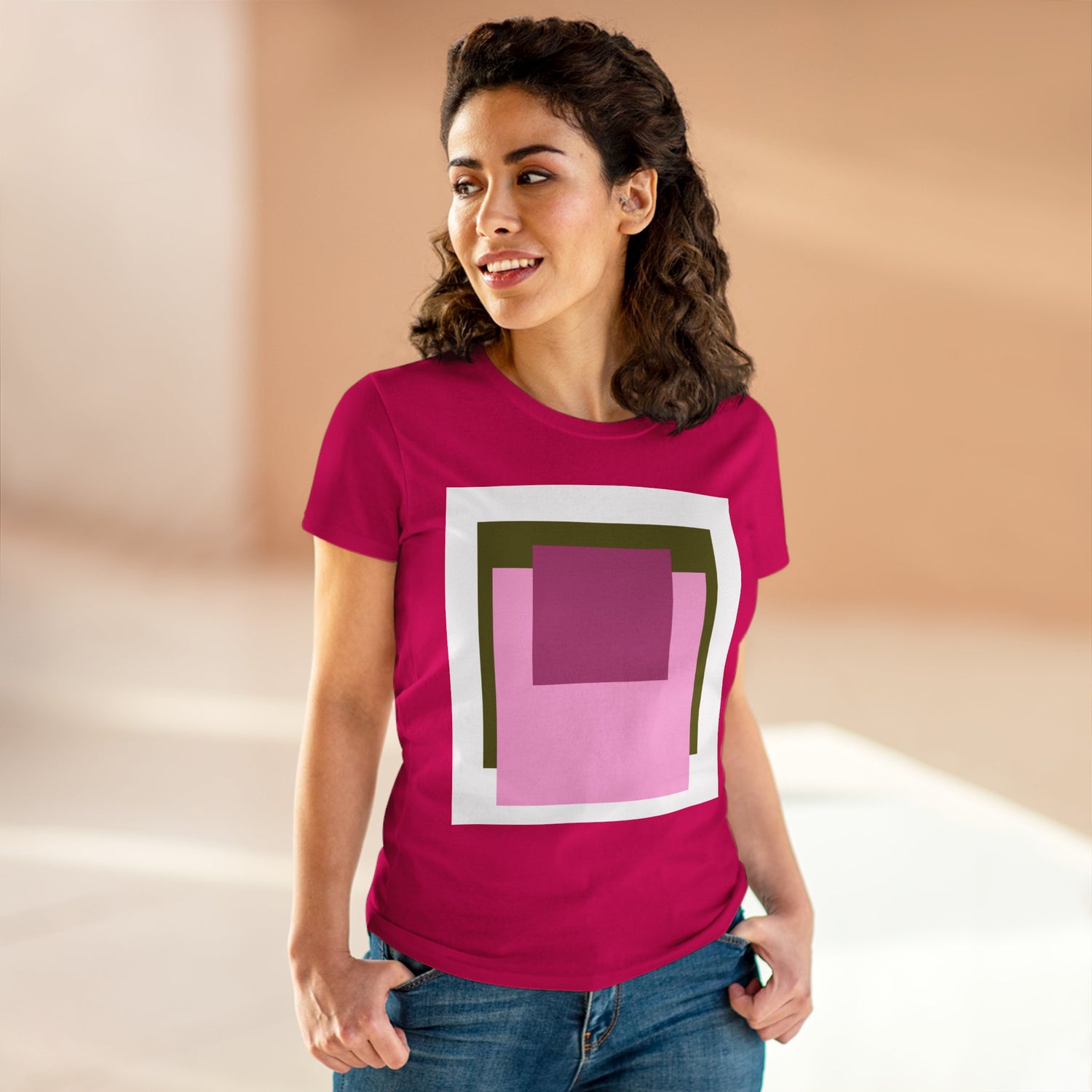 T-Shirt - Pink Rose Granny Quadruple Square Women&