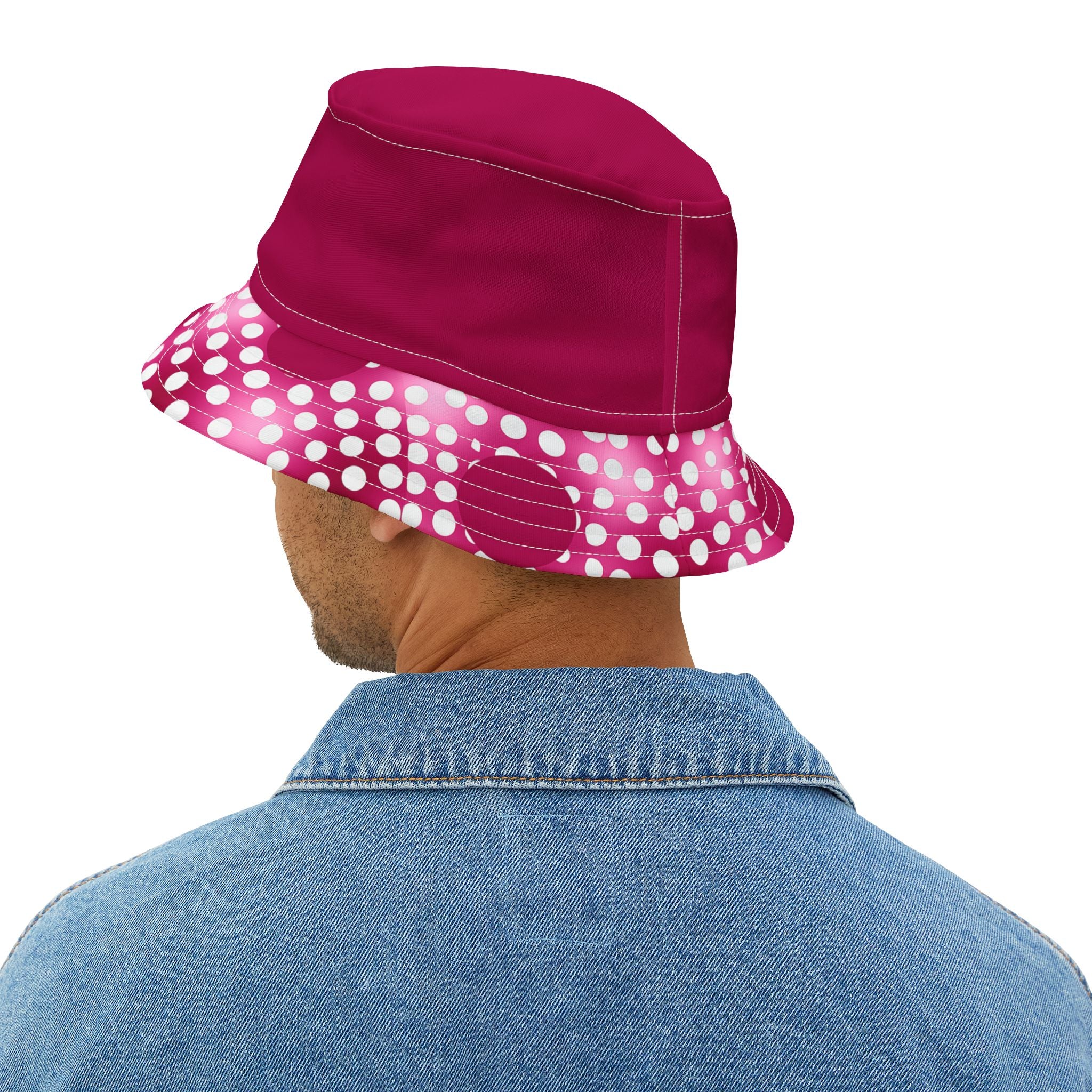 Pink Snowballs in Abstract Polka Dots Vibrant Bucket Hat