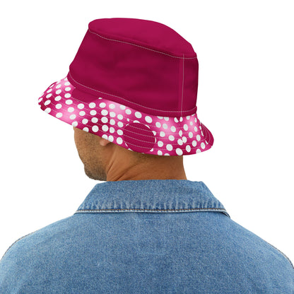 Pink Snowballs in Abstract Polka Dots Vibrant Bucket Hat