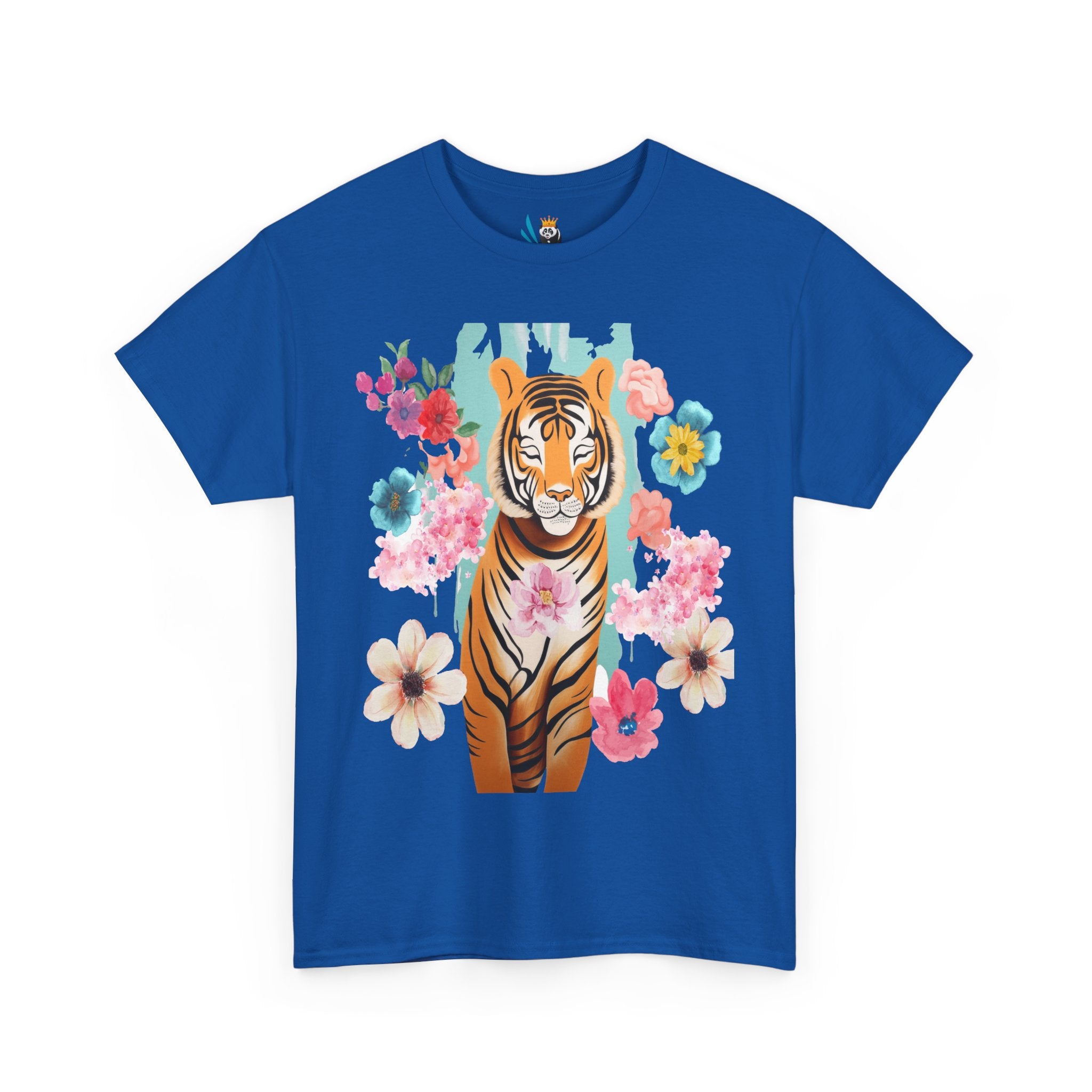 Tiger at Peace in Flowers Heavyweight Unisex Tee