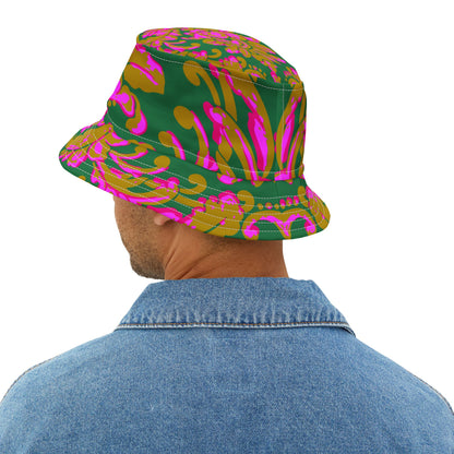 Fleur de Lis in Pink and Green Vibrant Bucket Hat