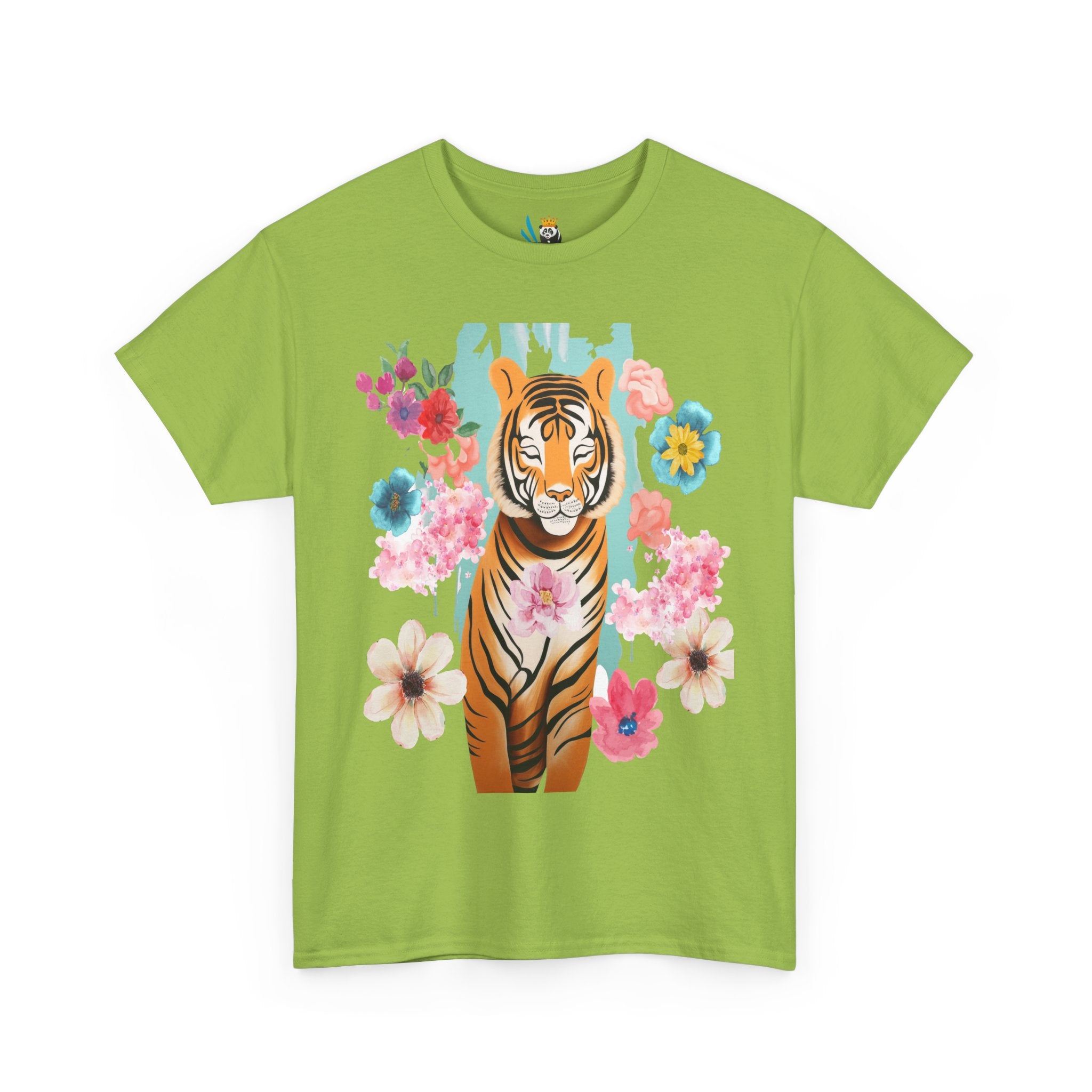 Tiger at Peace in Flowers Heavyweight Unisex Tee