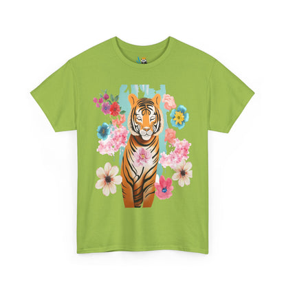 Tiger at Peace in Flowers Heavyweight Unisex Tee