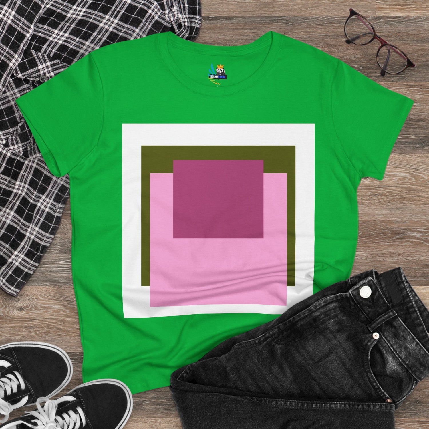 T-Shirt - Pink Rose Granny Quadruple Square Women&