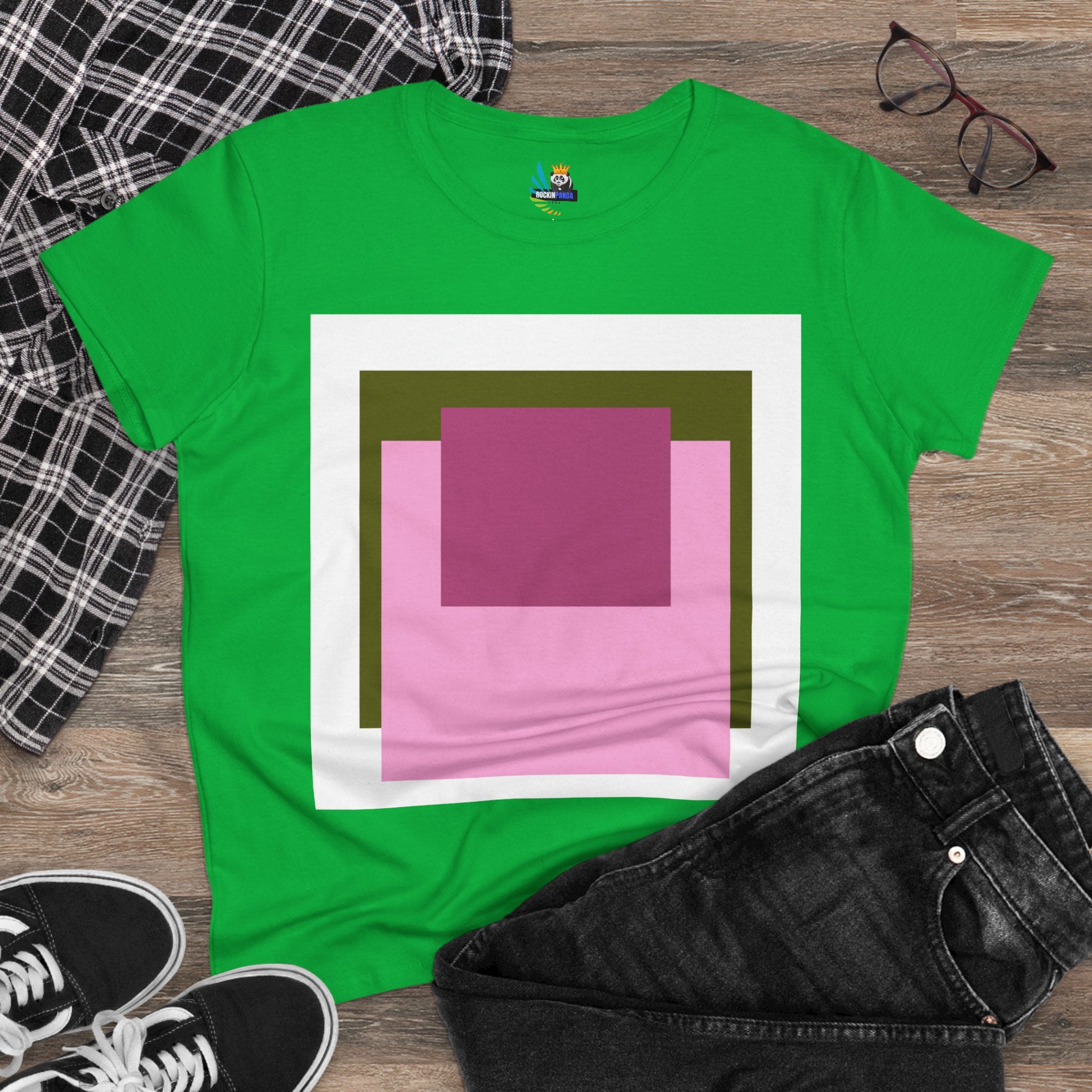 T-Shirt - Pink Rose Granny Quadruple Square Women&