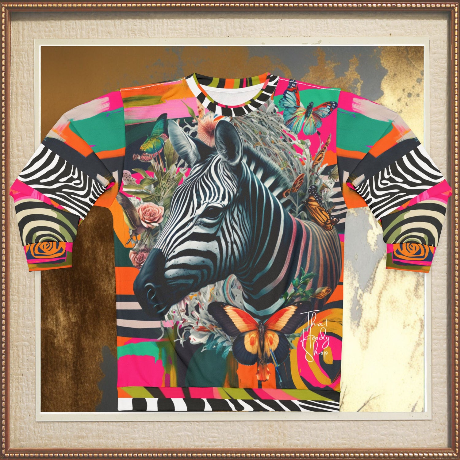 Zebra Fantasia Butterfly Swirl Unisex Sweatshirt (Gold Label)
