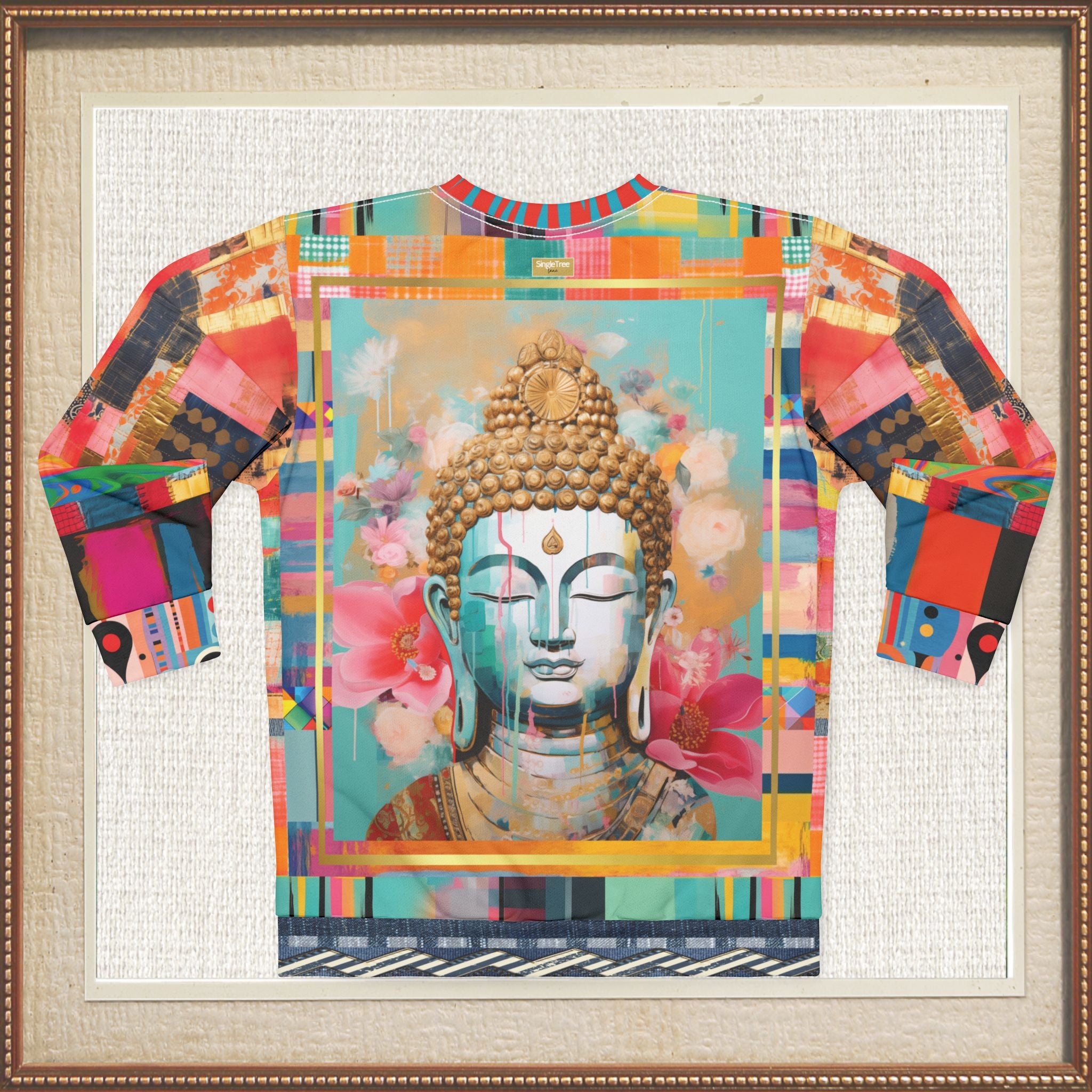 Serene Buddha in Pastel Patchwork Print Unisex Sweatshirt (Gold Label)