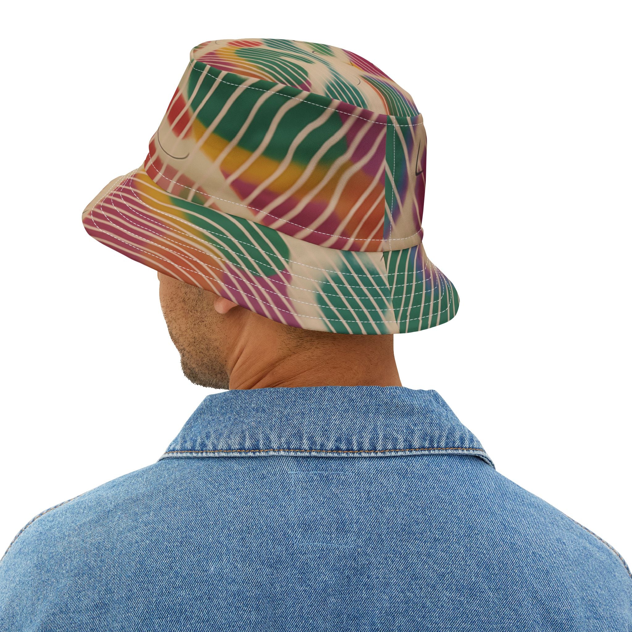 Hippie Groove Abstract Camo Stripe Tie-Dye Vibrant Bucket Hat